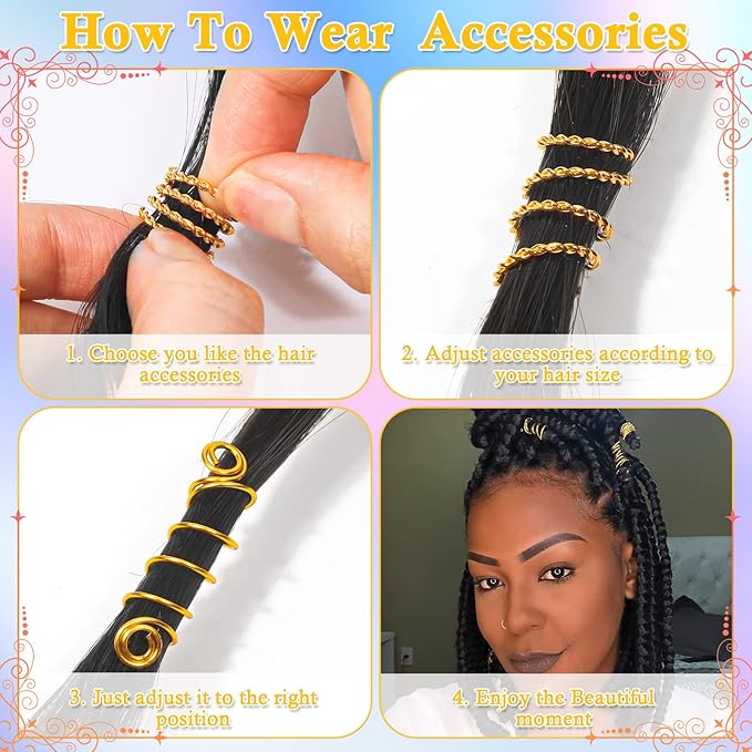 Lucomb 259 Pcs Hair Jewelry for Braids, Loc Jewelry for Hair Dreadlock, Charm Accessories for Women, Metal Gold Braids Rings Cuffs Clips for Dreadlock Accessories Clips Rings Extensions Decorations