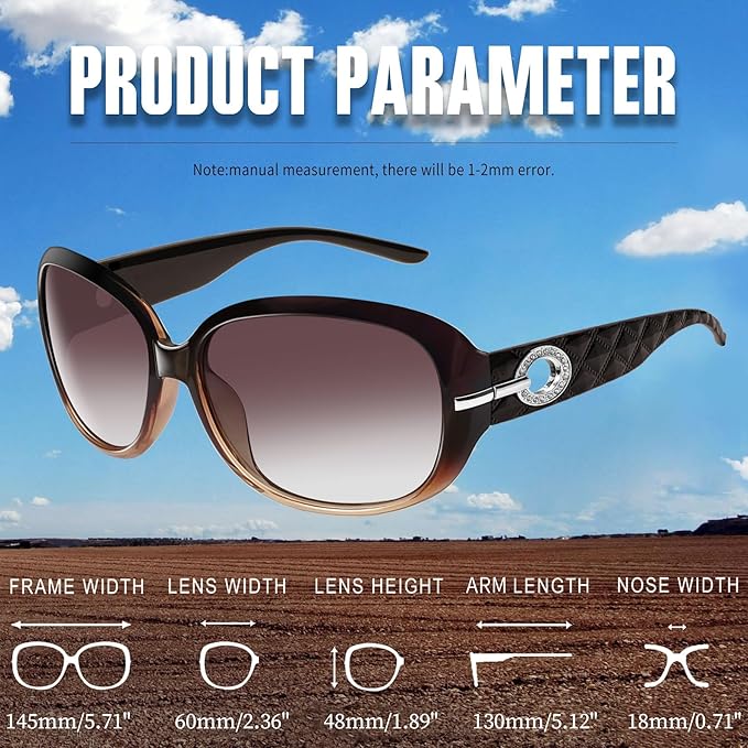 Joopin Big Womens Sunglasses Polarized Trendy Sun Glasses Large Rectangle UV Protection Rhinestone Sunnies