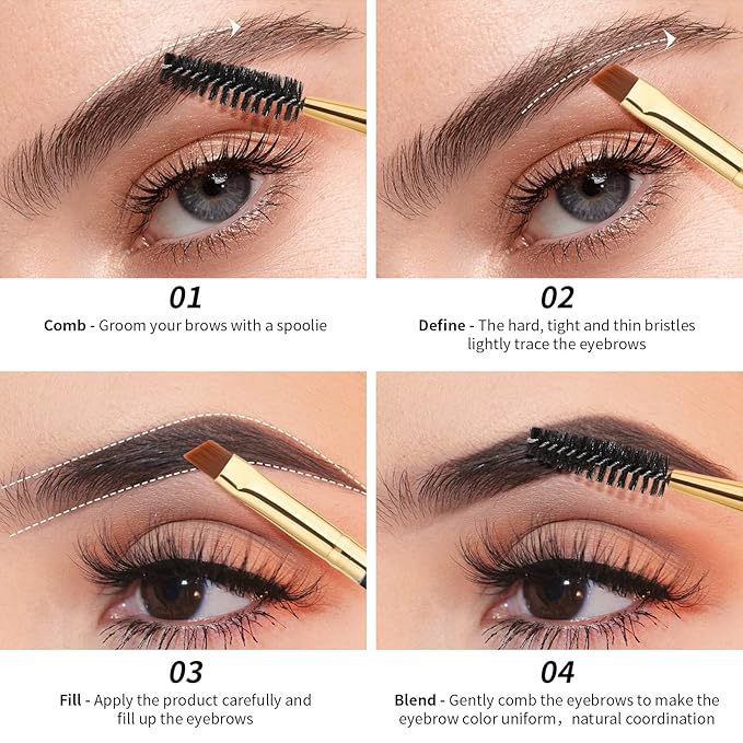 Docolor 3Pcs Duo Eyebrow Brush, Professional Eye Makeup Tool, Eyeshadow Brush and Spoolie Brush Black