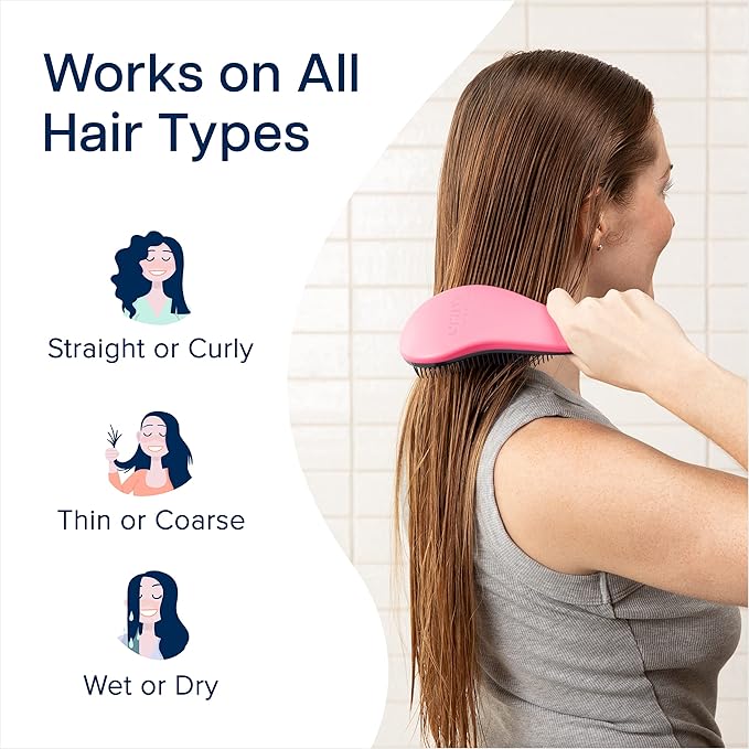 Crave Naturals Glide Thru Hair Brush - Detangler Brush for Curly, Straight, Wet or Dry Hair - Gentle Detangling Brushes for Adults, Kids, Toddlers - Hair Accessories for Women, 7.5x3" - Pink