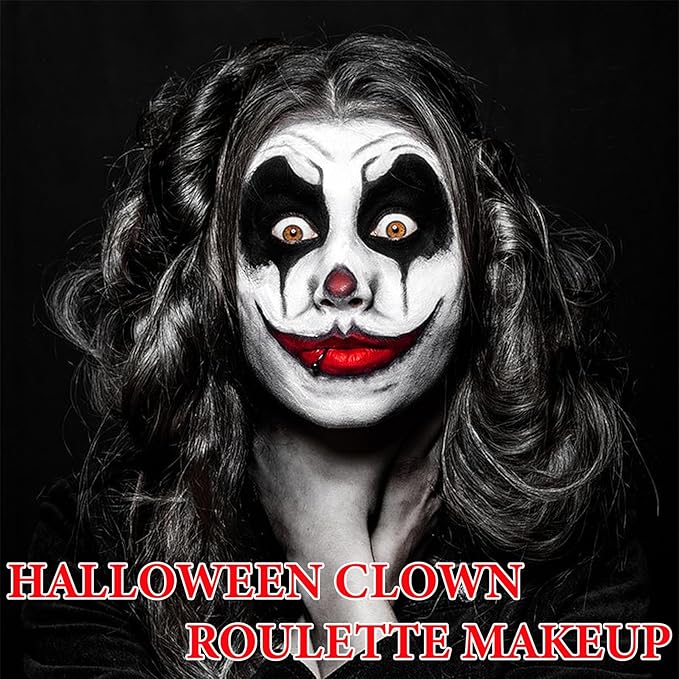 2Pcs Clown Black White Red Face Paint,Professional Waterproof Body Paint Halloween Makeup Kit Face Paint Clown Cosplay Costume Joker SFX Zombie Face Painting White Makeup