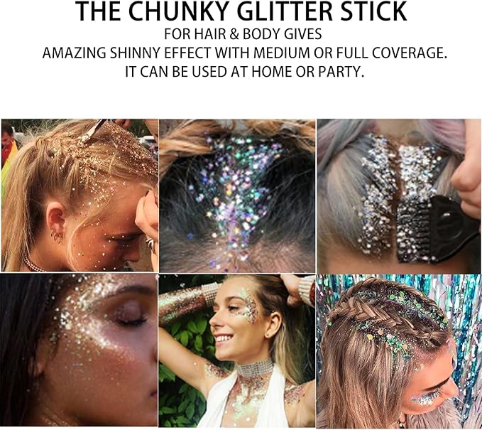 MEICOLY Blue Body Glitter Stick - Waterproof Face & Body Glitter Gel for Halloween, Mermaid Sparkle Makeup