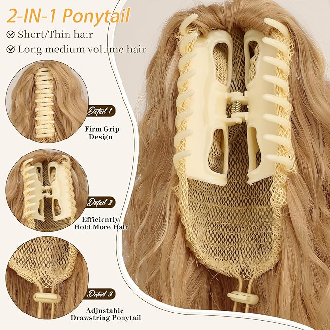 ORSUNCER Ponytail Extension Claw 26" Curly Pony Tail Clip in Claw Hair Extensions Fluffy Natural Looking Synthetic Hairpiece for Women Medium Blonde Highlights