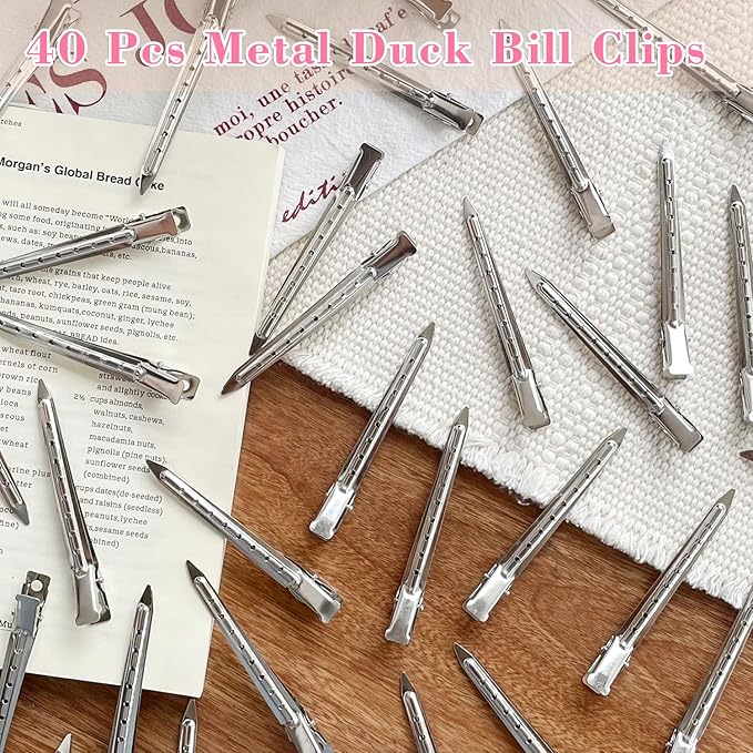 40 PCS 3.5 Inch Duck Billed Clips,Metal Alligator Curl Hair Clips with Holes for Styling, Coloring, Thick Hair Rollers, Salon Use,Alligator Clips for Women for Thick Hair & Thin Hair,Silver
