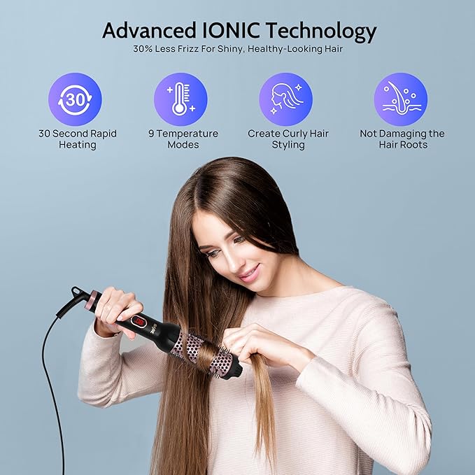 Babe Ceramic Thermal Brush with 10 Temperature Settings, 30s Fast Heated Round Brush for Blow Out Look Quick & Easy to Use with Dual Voltage