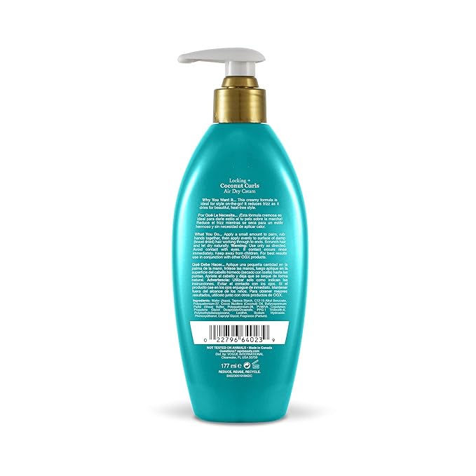 OGX Locking + Coconut Curls Air Dry Cream, No Parabens, 6 oz (Pack of 2)