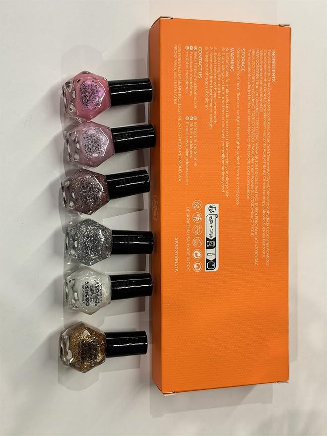 modelones Nail Polish, 6 Colors Summer Pink Gold Glitter Silvery Pearl Clear Quick Dry Mini Starter Set, Long Lasting Art DIY Manicure Kit at Home for Women Girls Wedding Gifts