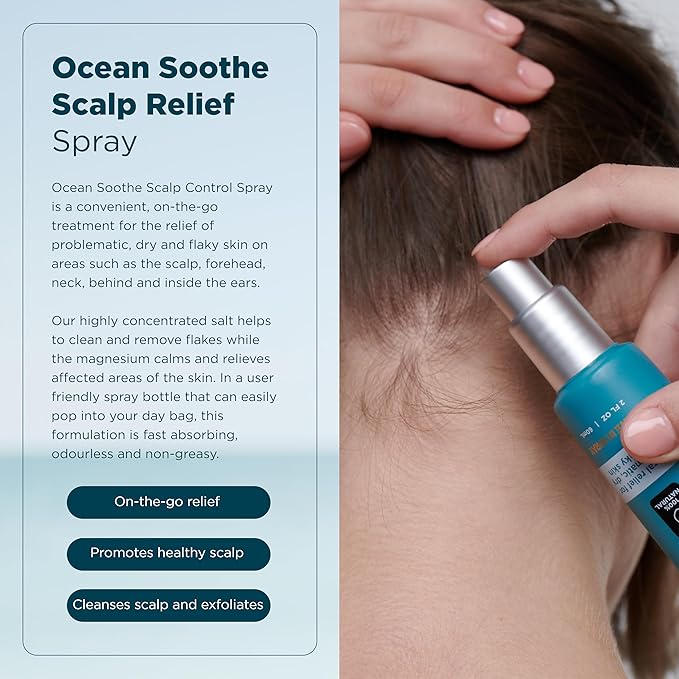 Ocean Soothe Scalp Relief Spray with Highly Concentrated Magnesium Salt for Dry and Flaky Skin, Quick Absorption, All Natural and Fragrance-Free Leave-in Scalp Treatment, 60mL