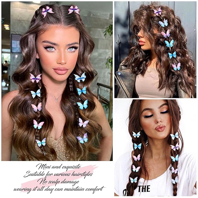 20Pcs Moving Glitter Hair Clips, Fairy Hair Accessories for Women and Teens, Colorful 90s Clips (Blue)
