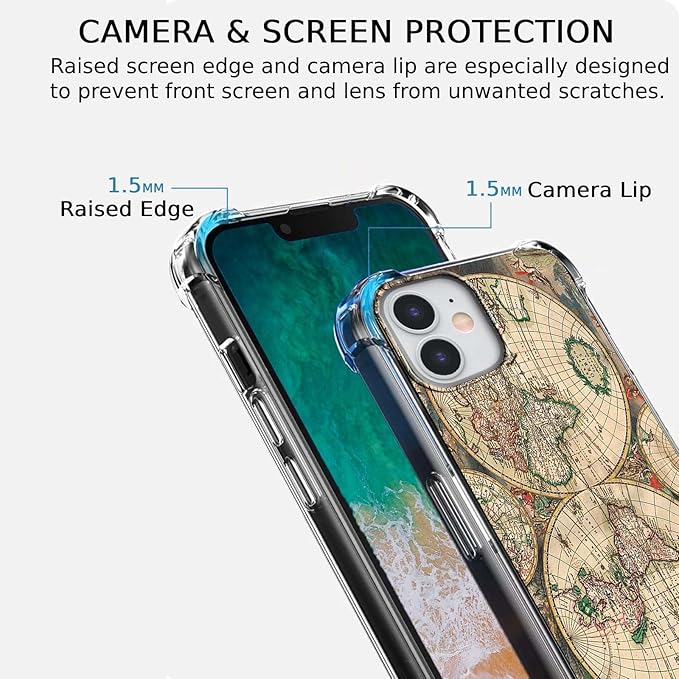Case for iPhone 11 with Retro Art Design,Aesthetic Vintage World Map Pattern,Trendy Soft TPU Bumper Phone Cover(11,Map)