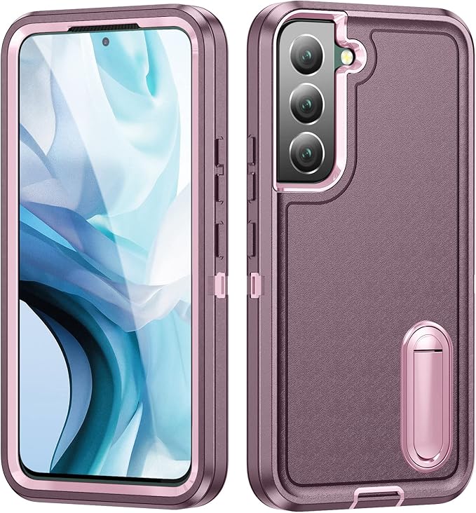 for Samsung Galaxy S22 Plus Case with Kickstand Case 3-Layer Military Grade Protective Case Cover Silicone Rugged Shockproof for Galaxy S22+ Plus Phone Case Purple+Pink