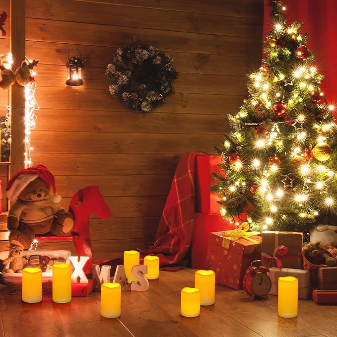 Enido Flameless Candles LED Candles Candles(D: 3" x H: 4" 5" 6") Battery Operated Plastic Pack of 12 Pillar