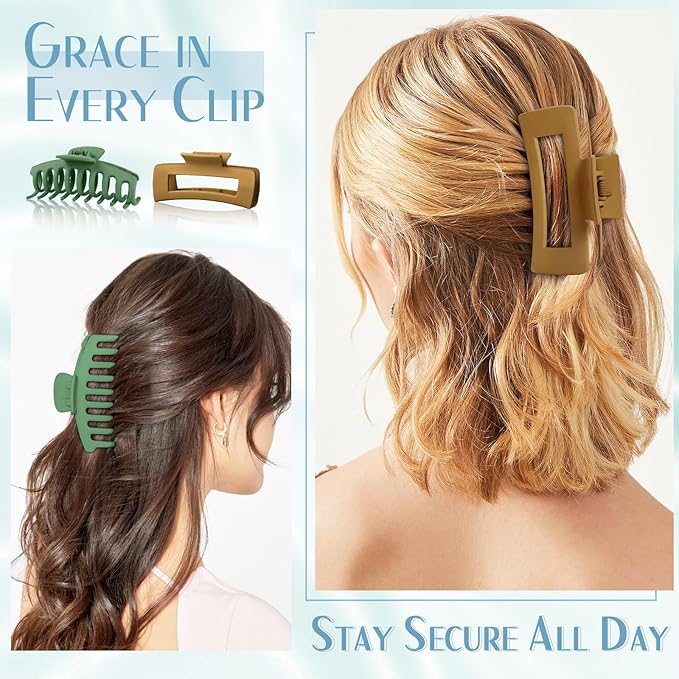 TOCESS 8 Pack 4.33 Inch Matte Jumbo Claw Clips for Women, Strong Hold Non-Slip Rectangle Hair Clips for Thick, Curly, Wavy, Long or Fine Hair