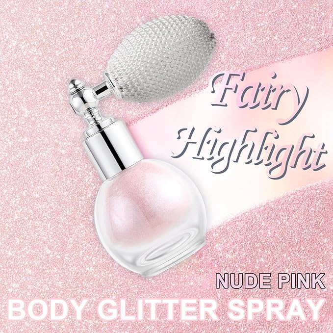Hair and Body Glitter Spray, Holographic Glitter Highlighter Powder, Face Body Clothes Shiny Glitter, Loose Shimmer Hairspray Festival Rave Prom Accessories (Nude Pink)