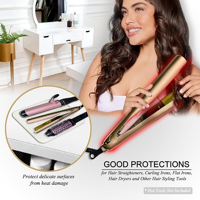11" X 7.5" Large Heat Resistant Travel Mat for Curling Irons Flat Irons Hair Dryers Hair Straighteners Pad - Silicone Mat for Hair Styling Tools, Salon Hot Tools Mat, Vanity Mat - Ivory White