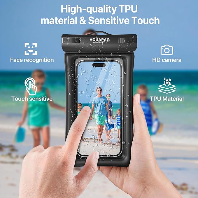 NEPHI IP68 Waterproof Phone Pouch 2 Pack-Up to 8.0",Adjustable Neck Lanyard Floating Waterproof Phone Case for iPhone,Phone Dry Bags for Vacation Beach Travel Essentials (Black White 2 Pack)