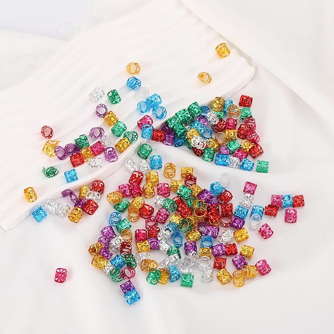 200 Pcs Dreadlocks Beads Hair Braid Rings Clips Dread Locks Hair Braiding Metal Cuffs Decoration Locs Accessories Multicolor
