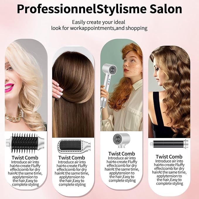 5 in 1 Hot air Blow Dryer Brush Hair Dryer Curling Wand Volumizing Brush Straightening Brush Blow Dryer Brush - Rapid Drying, Volume Boost, Ionic Smoothing, 110k RPM Motor(White)