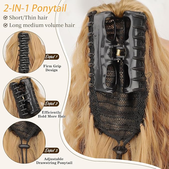 ORSUNCER Ponytail Extension Claw 30" Curly Pony Tail Clip in Claw Hair Extensions Fluffy Natural Looking Synthetic Hairpiece for Women Light Blonde Highlight