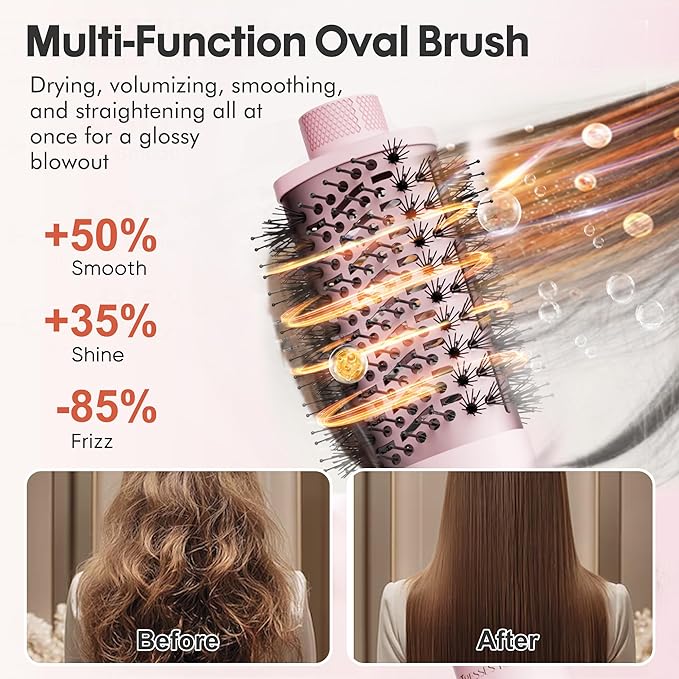 6-in-1 High-Speed Hair Dryer Brush Blow Dryer 110,000 RPM with Interchangeable Heads, Hair Styling Tools for Styling No Heat Damage, Magic Air Wrap Hair Styler, Blowout Thermal Brush Set, Pink