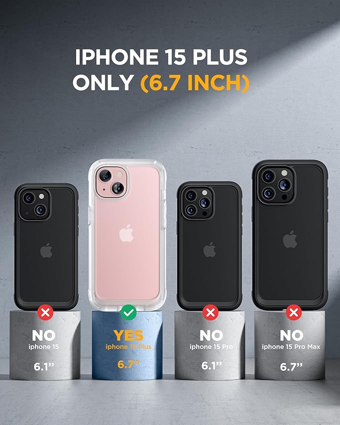 Miracase Glass Series Designed for iPhone 15 Plus Case 6.7',Full-Body Military Drop Proof 15 Plus Phone Case Cover with Built-in 9H Tempered Glass Screen Protector,Frosted Clear