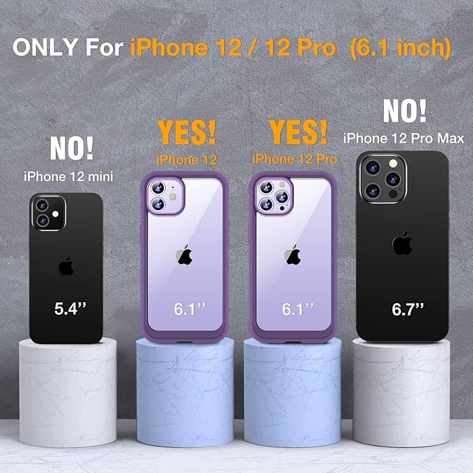 Miracase Glass Series for iPhone 12/12 Pro - Full-Body Rugged Protective Case with Built-in 9H Tempered Glass Screen Protector and Camera Lens Protector - Purple