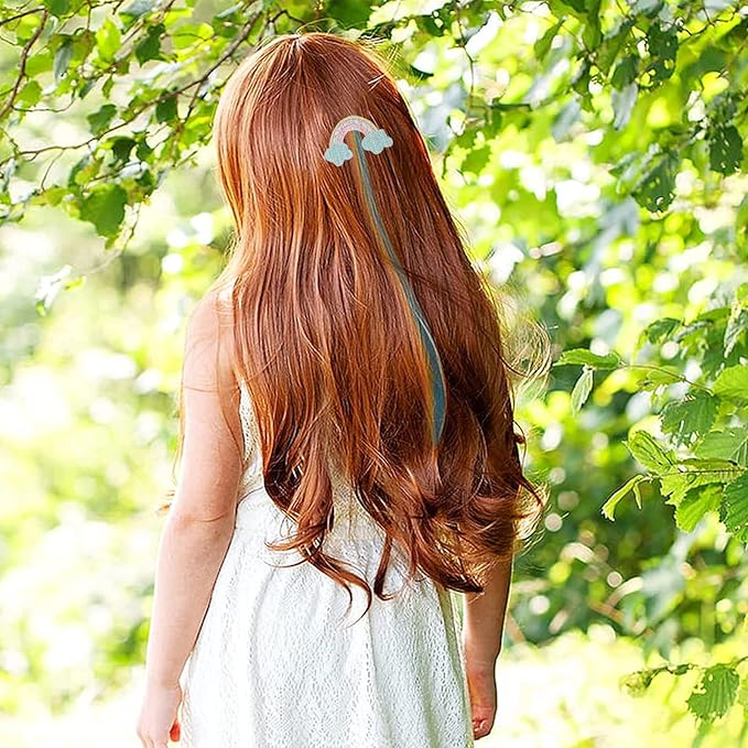 6 PCS Hair Extensions Clip - Carton Straight Curly Hairpieces Clips, Cute Unicorn Accessories Hair Extensions for Kids Ponytails Girls, Rainbow Thick Wig Clip in Fake Bangs (Curly Hair 02)