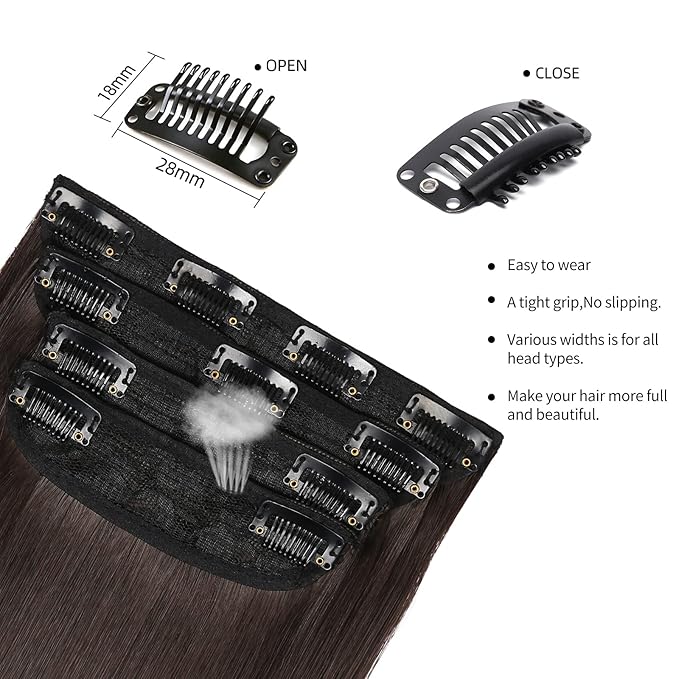 4Pcs Hair Extensions Clip in Brown Black Clip in Hair Extensions for Women Straight Hair Extensions Long 20 Inches(4pcs, 20Inch, 4#)