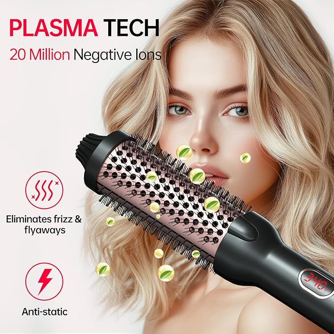 Negative Ion Thermal Brush for Blowout Look, 1.5 Inch Heated Round Brush, Ceramic Curling Brush with Anti-Scald Nylon Bristles,10 Temps & Auto Shut-Off, Dual Voltage