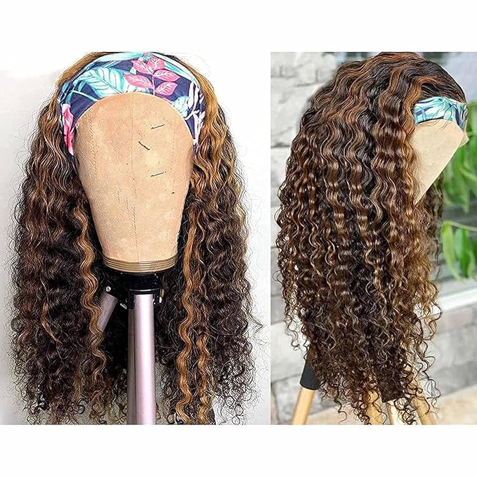 Ombre Wig Honey Blonde Wig 22 Inch 4/27 Highglight Wig Headband Wig Human Hair Deep Wave Headband Wig Curly Wig Colored Wigs