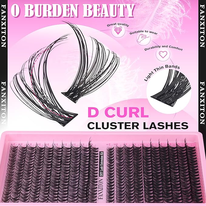 Natural Lash Cluster Kit Thick Eye Lash Clusters Natural Look 30D+40D D 8-16mm Lash Extension Kit Wispy Eyelash Clusters Volume Individual Lashes with Lash Bond and Seal and Tweezers