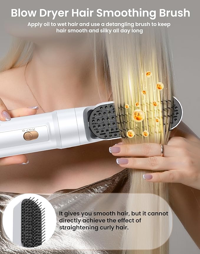 6 in 1 Air Styler & Blow Dryer Brush with Ionic Technology, Magic Styler & Air Curler for Hair, Versatile Hair Dryer Brush for Fast Styling, Safe ALCI Plug, Works on Most Hair Types,White