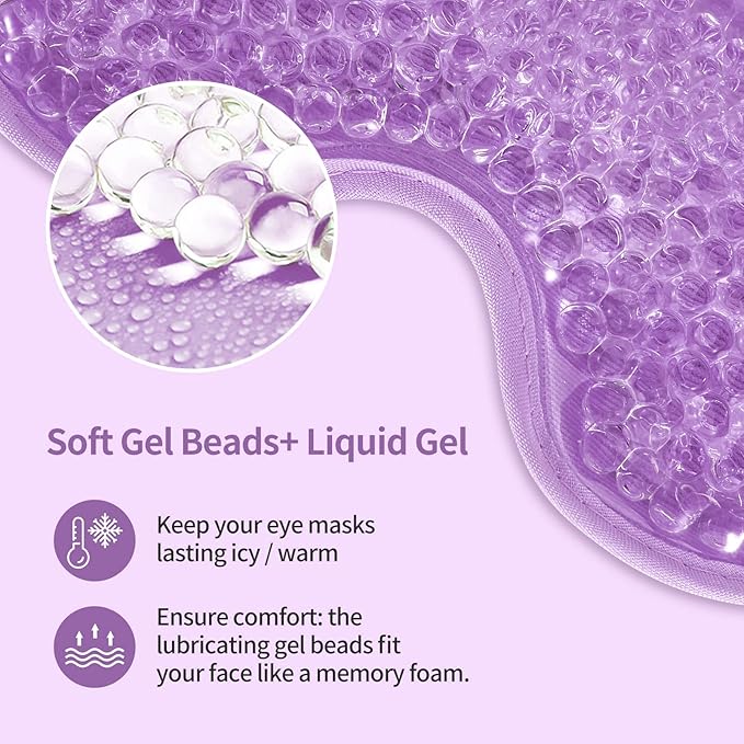 2PCS Gel Eye Mask - Reusable Hot/Cold Therapy for Puffiness, Dark Circles, Migraines & Stress Relief (Purple)