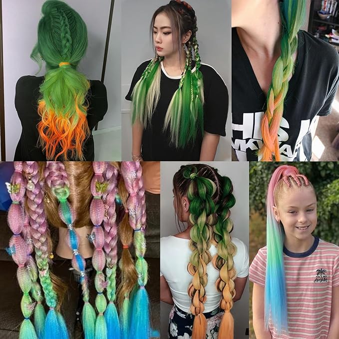 Ombre Green-Orange Pre stretched Braiding Hair 2 Packs Pre feathered Braid Hair Extensions 30 Inches Hair Braids