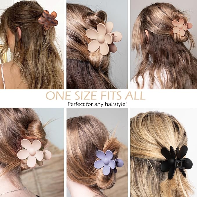 Flower Hair Clips 6 PCS Flower Claw Clips Daisy Clips for Women Matte Large Claw Clips Strong Hold Jaw Clamps Hair Accessories for Thick Hair 6 Colors