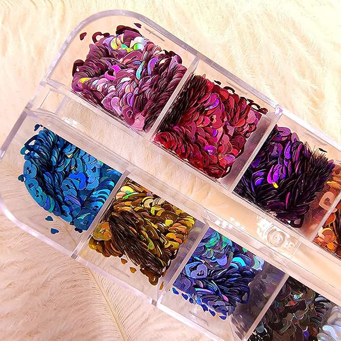 12 Colors Heart Nail Art Glitter Sequins, 3D Love Heart Nail Flakes Designs, Holographic Laser Big Small Hearts Nail Art Supplies for Women Girls Manicure Sparkle Decorations, DIY Body Makeup Crafts
