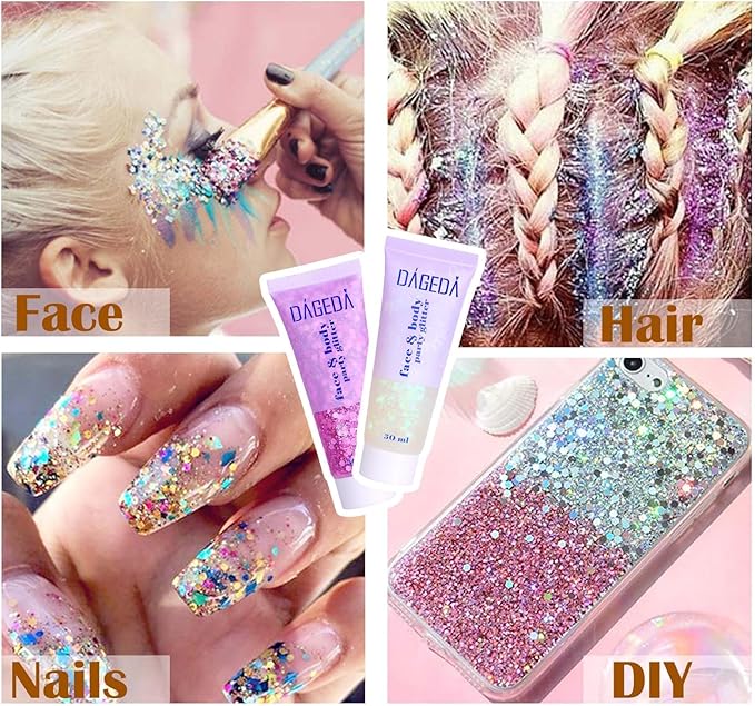 DAGEDA Green Body Glitter Gel, St Patricks Day Face Glitters Body Sequins Shimmer, Chunky Glitter for Face Hair Nails, Mardi Gras Decorations Festival Glitter Makeup 50ml