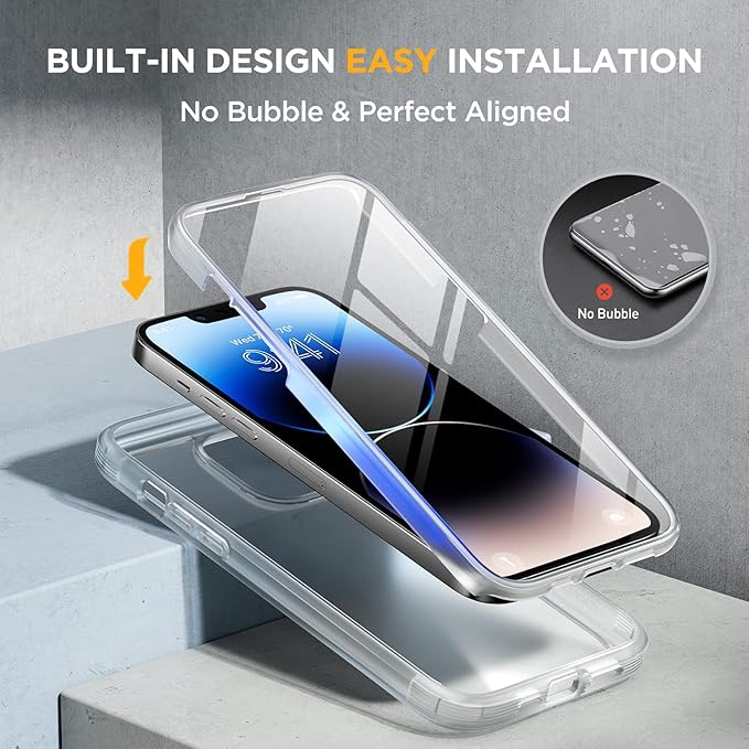 Miracase Glass Series Designed for iPhone 14 Pro Max Case 6.7 Inch, Upgrade Full-Body Bumper Case with Built-in 9H Tempered Glass Screen Protector, with Camera Lens Protector, Matte Clear