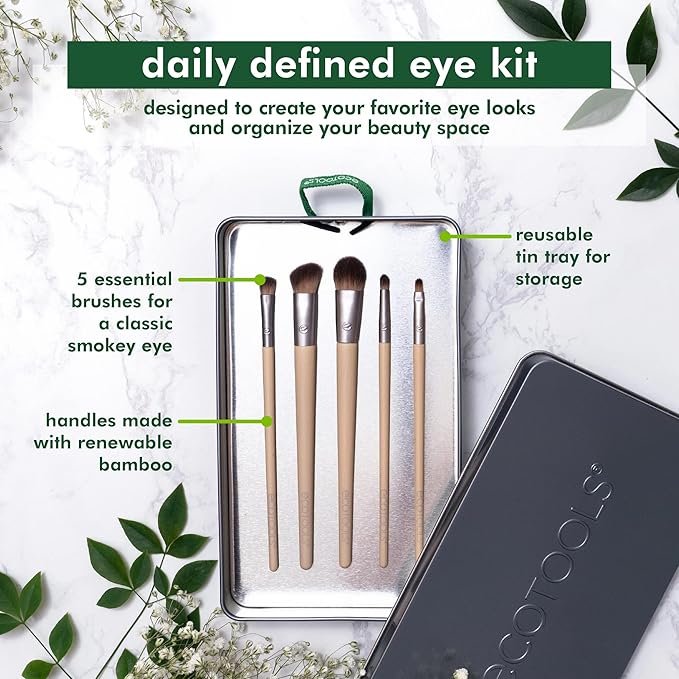 EcoTools Daily Defined Eye Makeup Brush Kit, Travel Friendly, Versatile Eye Makeup Looks, Convenient Makeup Tools On-The-Go, For Eyeshadow & Eye Liner, Eco-Friendly Makeup Brushes, 5 Piece Set