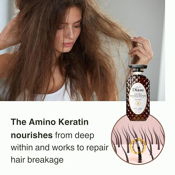 Moist Diane Keratin Hair Treatment for Damaged Hair & Color Treated Hair Women & Men, Organic Hair Care with Argan Oil & Mango Oil from Japan, Sulfate & Silicone Free, EXTRA DAMAGE REPAIR, 15.2 Fl Oz