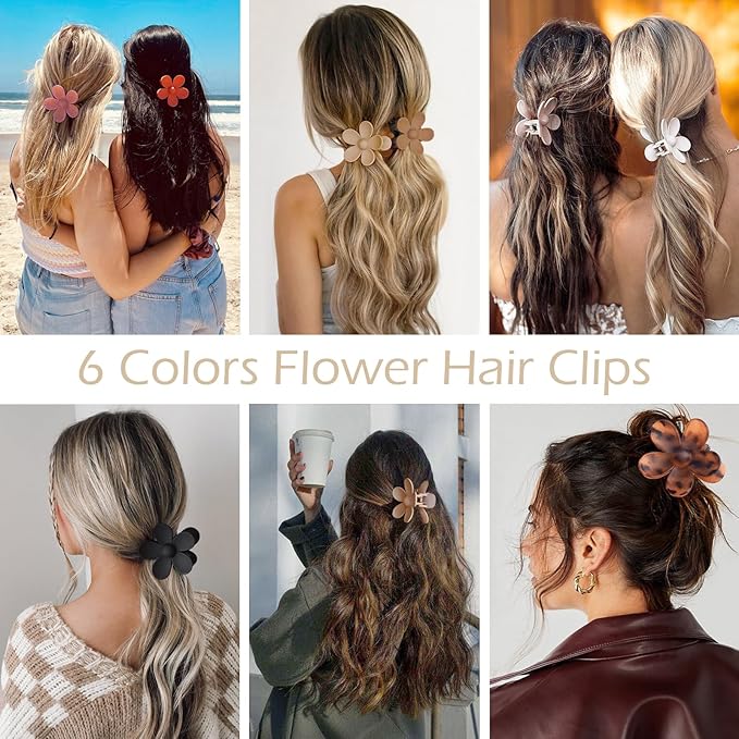 Flower Hair Clips 6 PCS Flower Claw Clips Daisy Clips for Women Matte Large Claw Clips Strong Hold Jaw Clamps Hair Accessories for Thick Hair 6 Colors