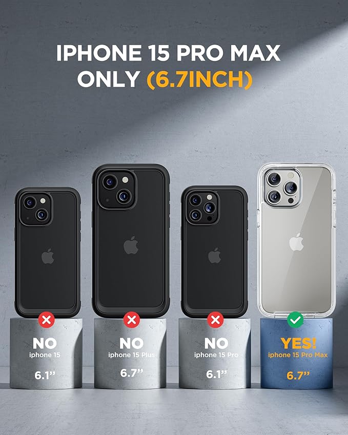 Miracase Glass Series for iPhone 15 Pro Max Case 6.7 Inch, Full-Body Drop Proof Phone Case for iPhone 15 Pro Max with Built-in 9H Tempered Glass Screen Protector + Camera Protector, Clear