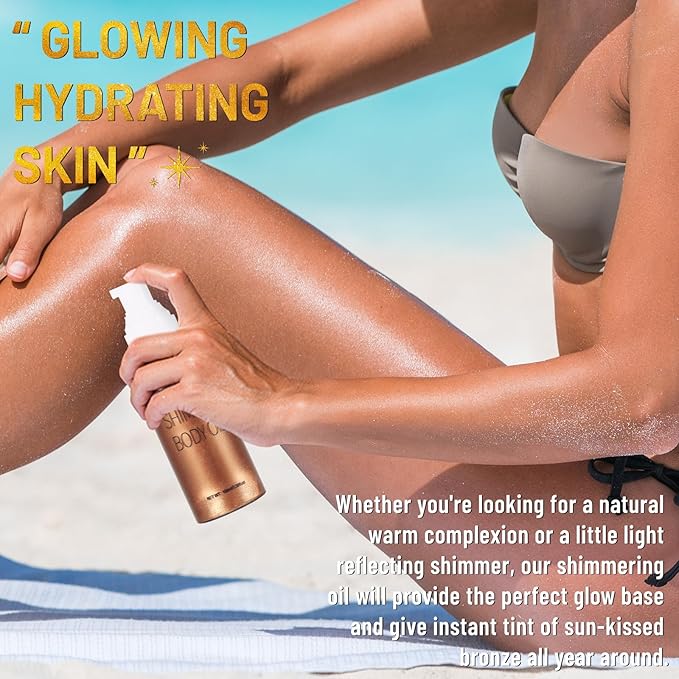 UCANBE Body Shimmer Oil - 100ml, Waterproof Shimmering Body Luminizer, Tinted Glow Glitter Oil, Golden Brown