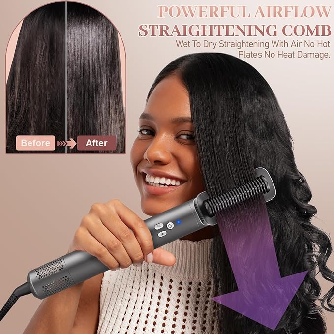 6 in 1 Air Styling & Drying System, Powerful High Speed Hair Dryer Brush & Multi-Styler with Auto Wrap Curlers,Hair Straightener Brush,Round Volumizing Brush,Soft Smoothing Brush