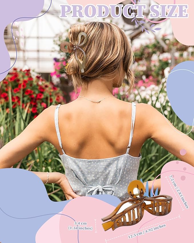 4 PCS Bow Hair Clips Bow Claw Clip for Women Nonslip Large Hair Claw Clips for Thin and Thick Hair Strong Hold Hair Bows (Light Brown+Light Pink+Khaki+Gray)