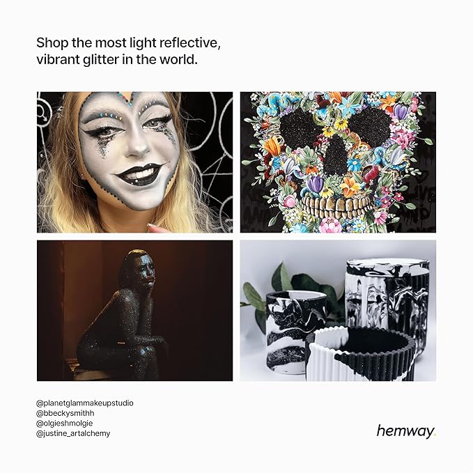 Hemway Premium Ultra Sparkle Glitter Multi Purpose Metallic Flake for Nail Art, Cosmetic Graded, Makeup, Festival, Party, Hair, Body and Eyes 100g / 3.5oz - Black
