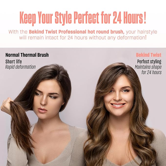 Bekind Twist Pro Thermal Brush - 1.5 Inch Versatile Heated Round Hot Air Brush, Effortless Blowout Curling Hair Styling Tools, Negative Ion Blow Out Hot Round Brush, 20s Fast Heats (Peach)