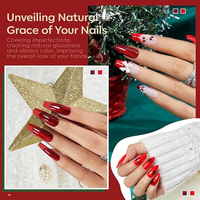 modelones Gel Nail Polish Set 2 Pcs 15 ML Red Cat Eye Gel Nail Polish Glitter Shimmer Red Polish Soak Off LED Spring Art Nail Kit Manicure Salon DIY Nails Gift For Women