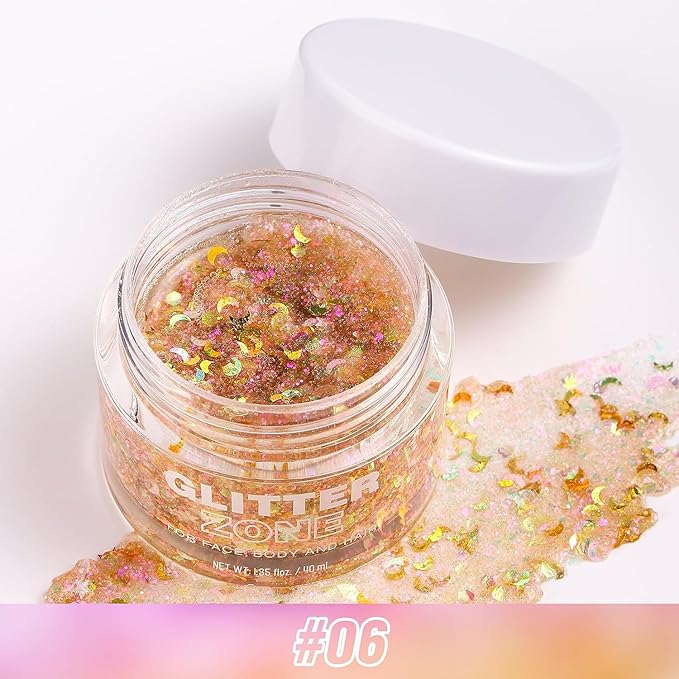 Holographic Body Glitter Gel - Cosmetic-Grade, Color Changing Halloween Glitter Makeup for Face, Body, and Hair, Safe and Easy to Use, Perfect for Festivals Parties (06 Dreamy Galaxy)