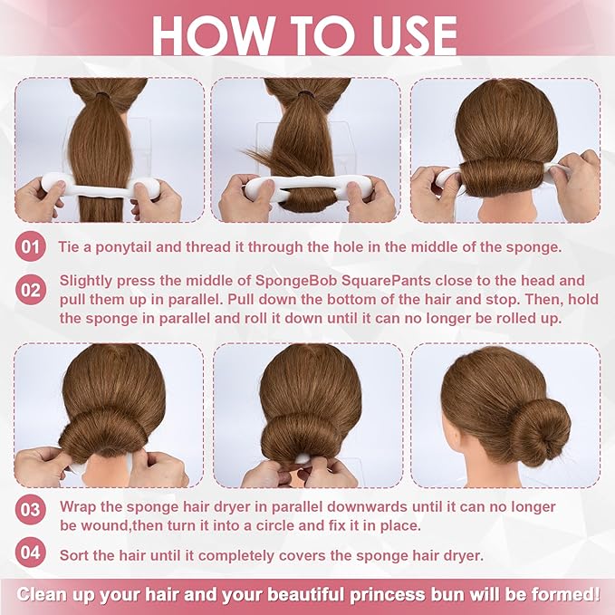 2pcs Sponge Hair Bun Maker, Hair Curler Bun Clip with 2 Sizes, Lazy Bun Updo Styling Accessories for Thin Thick Long Straight Curly Hairstyles- White